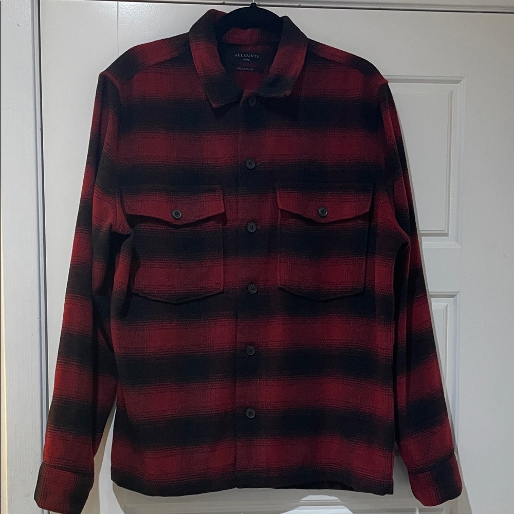 All Saints Red & Black Plaid Lightweight Shirt Jacket